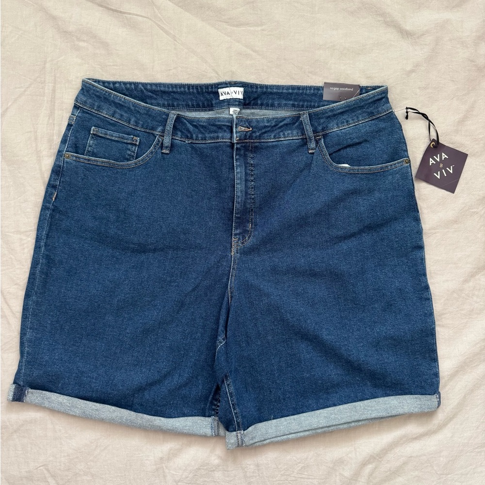 Women's High-Rise Blue Cuffed Jean Shorts - Ava & Viv
